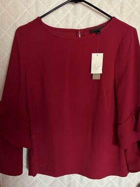 J. Crew Red Ruffle Detail Blouse